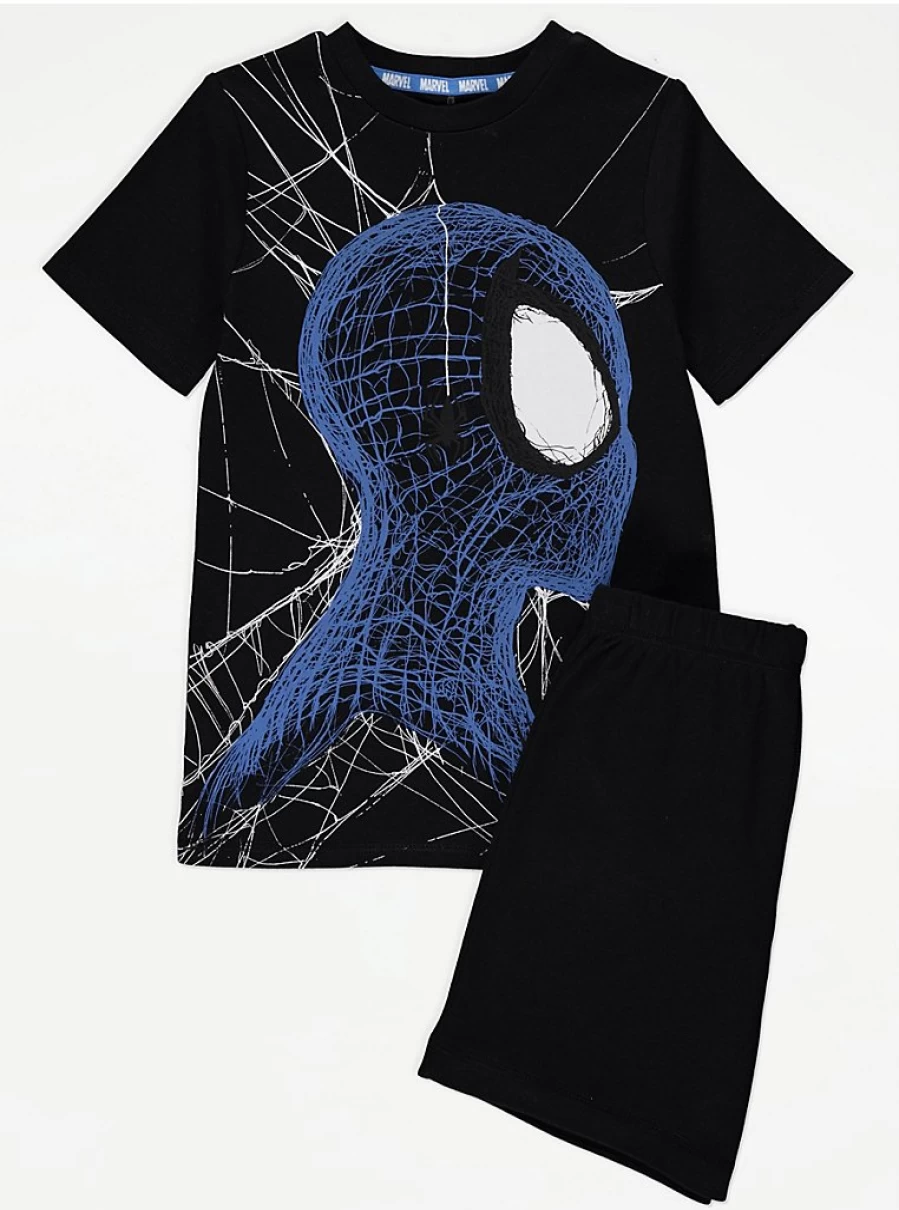 Boys Marvel Spider-Man Black Web Short Pyjamas | George at Asda