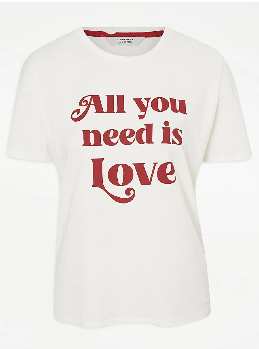 "George at Asda White 'All You Need Is Love' Valentine's Matching Couples Pyjamas Set"