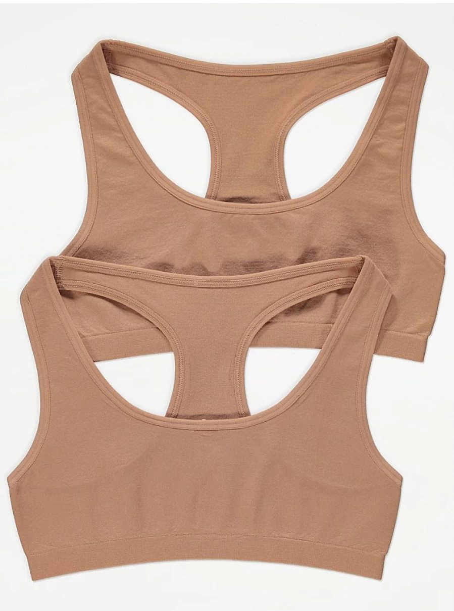 "George at Asda Kids' 2-Pack Light Tan Seamless Racerback Crop Tops"
