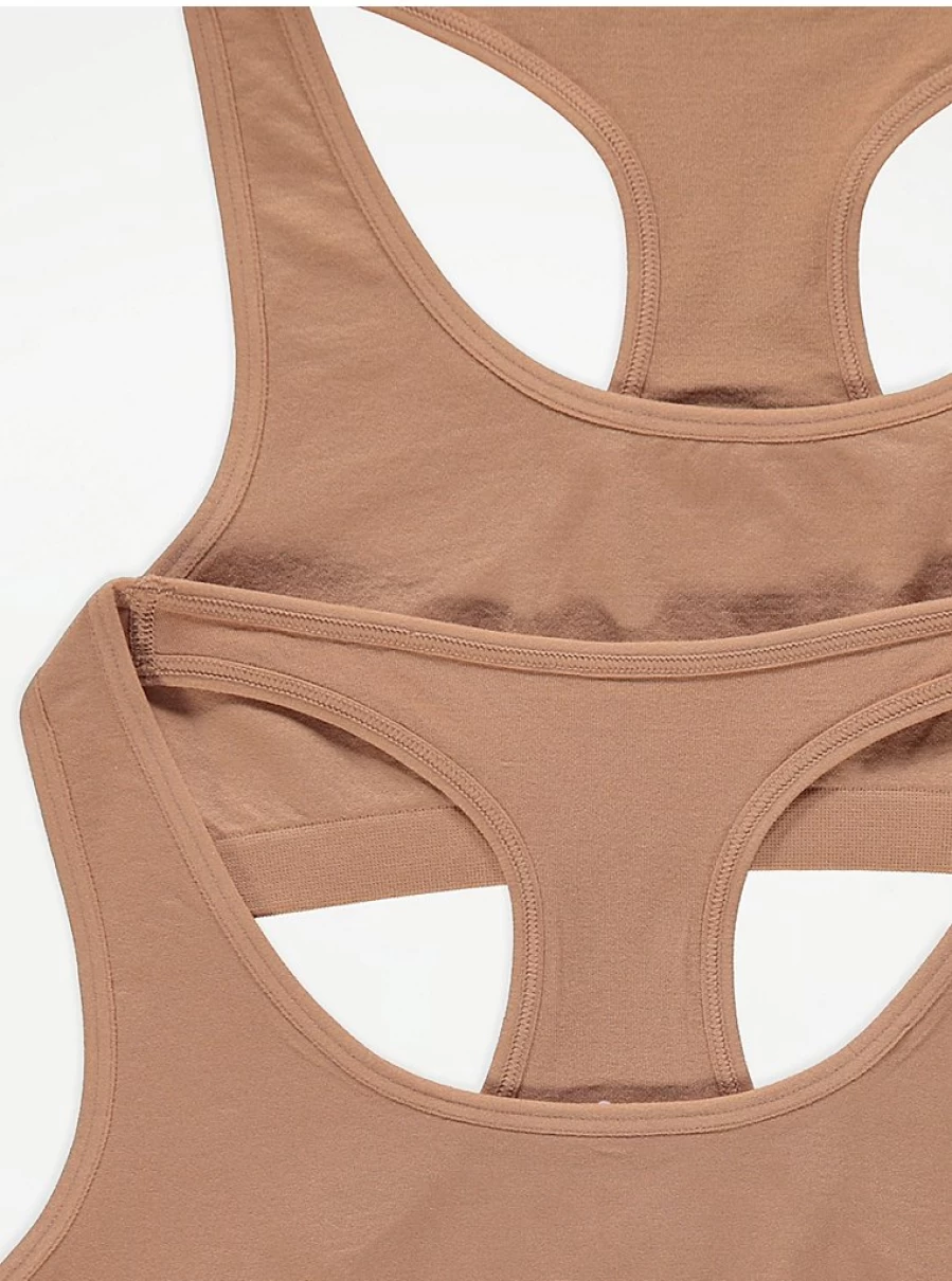 "George at Asda Kids' 2-Pack Light Tan Seamless Racerback Crop Tops"