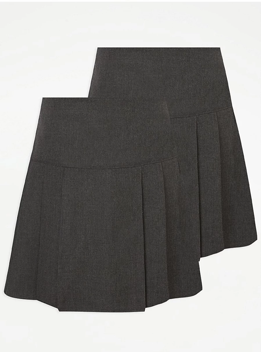 "George at Asda Girls' Grey Pleated School Skirts 2-Pack | Comfortable & Stylish Uniform Essentials"