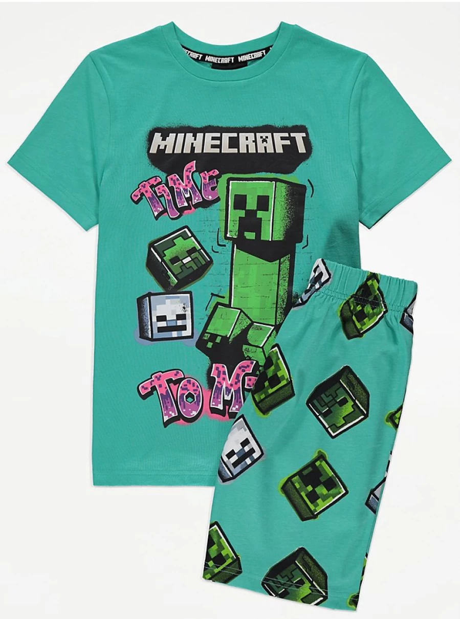 Boys Minecraft Green Graffiti Short Pyjamas | George at Asda | Kids Pajamas Review