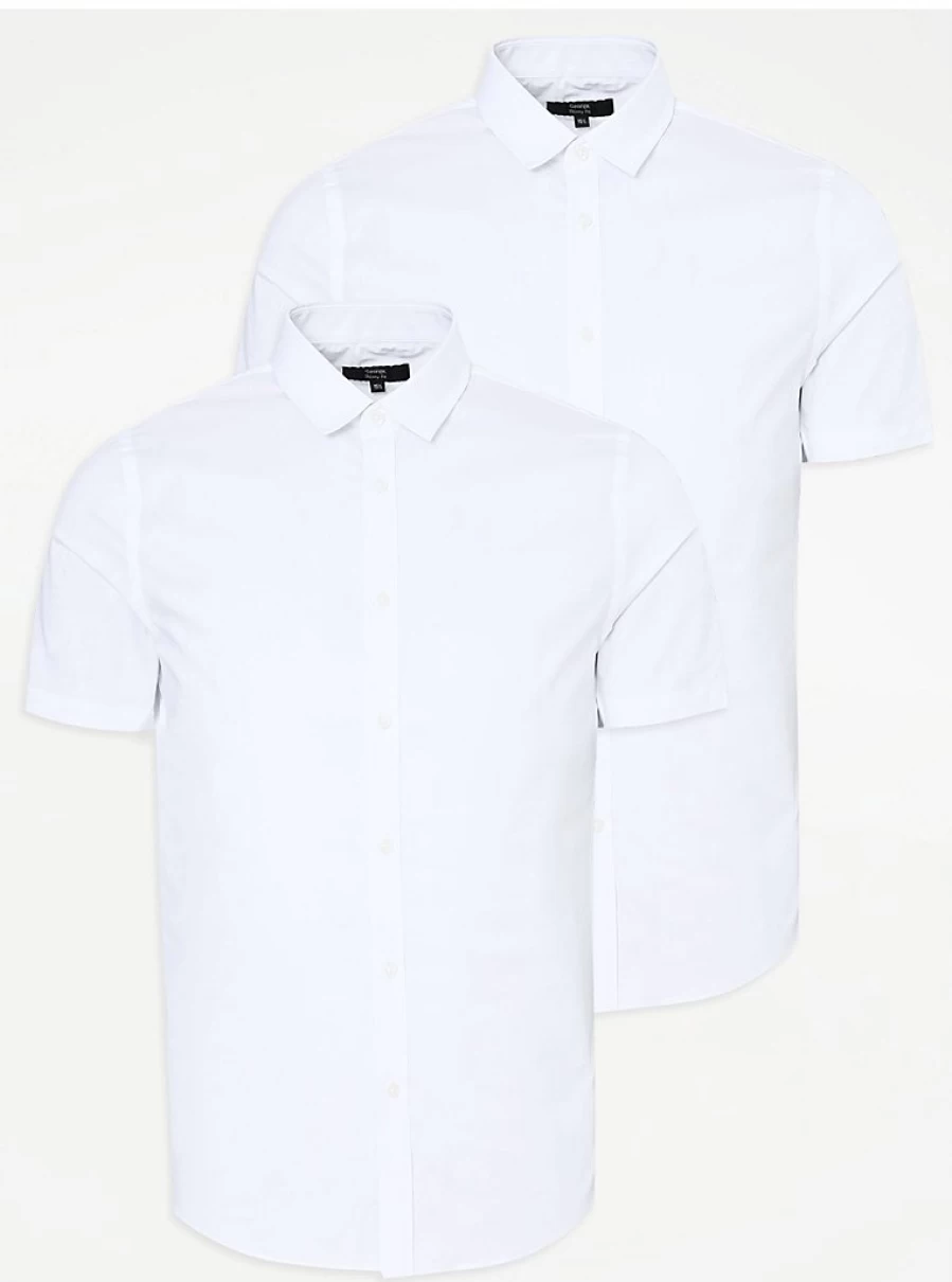 Boys' White Slim Fit Short Sleeve Shirts 2-Pack | George at Asda