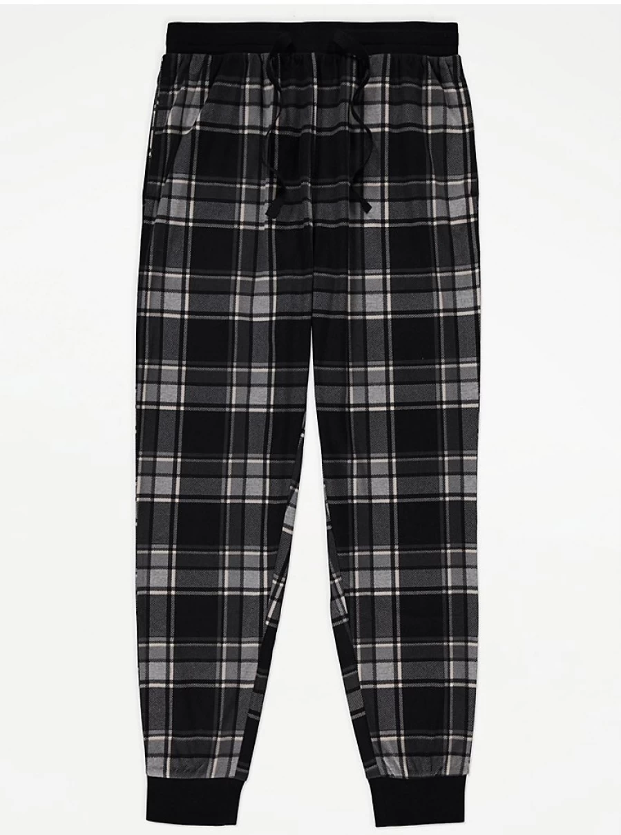 Men's Black Checked Fleece Lounge Pants | Comfort & Warmth | George at Asda