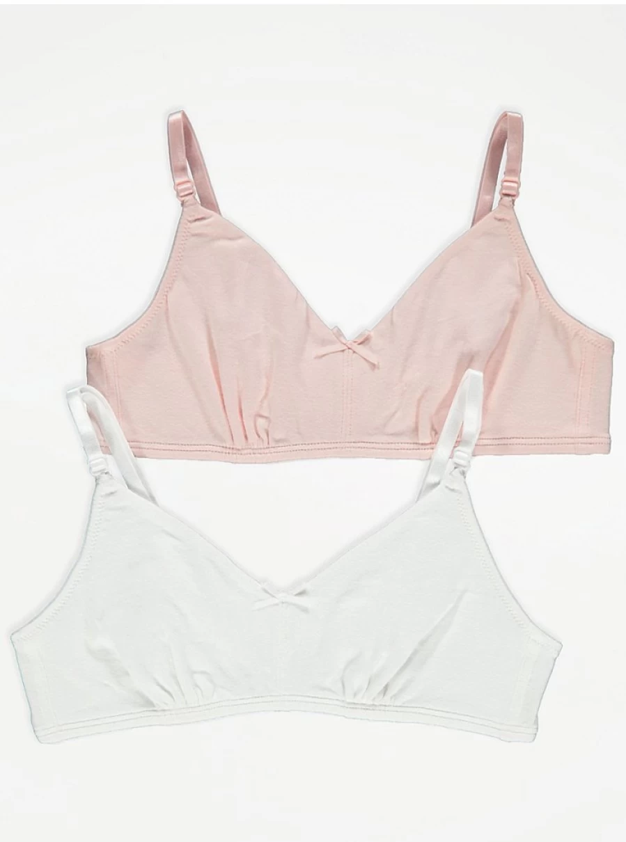"George at Asda Pink Non-Padded Comfort First Bra 2-Pack for Girls – Soft Wireless Bralette"