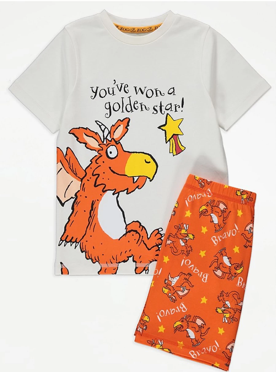 George at Asda Kids' Zog Character Golden Star Orange Short Pyjamas - Comfortable & Fun Sleepwear