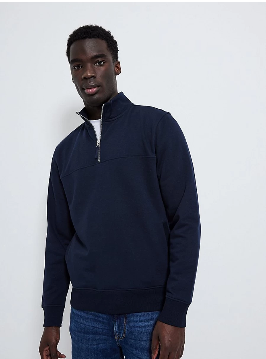 Men's Navy Quarter Zip Funnel Neck Sweatshirt | George at Asda | Comfort & Style