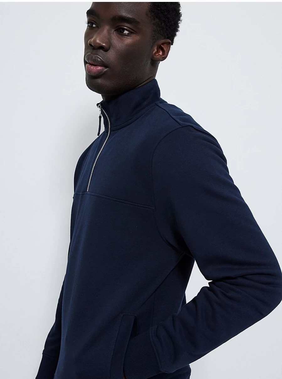 Men's Navy Quarter Zip Funnel Neck Sweatshirt | George at Asda | Comfort & Style