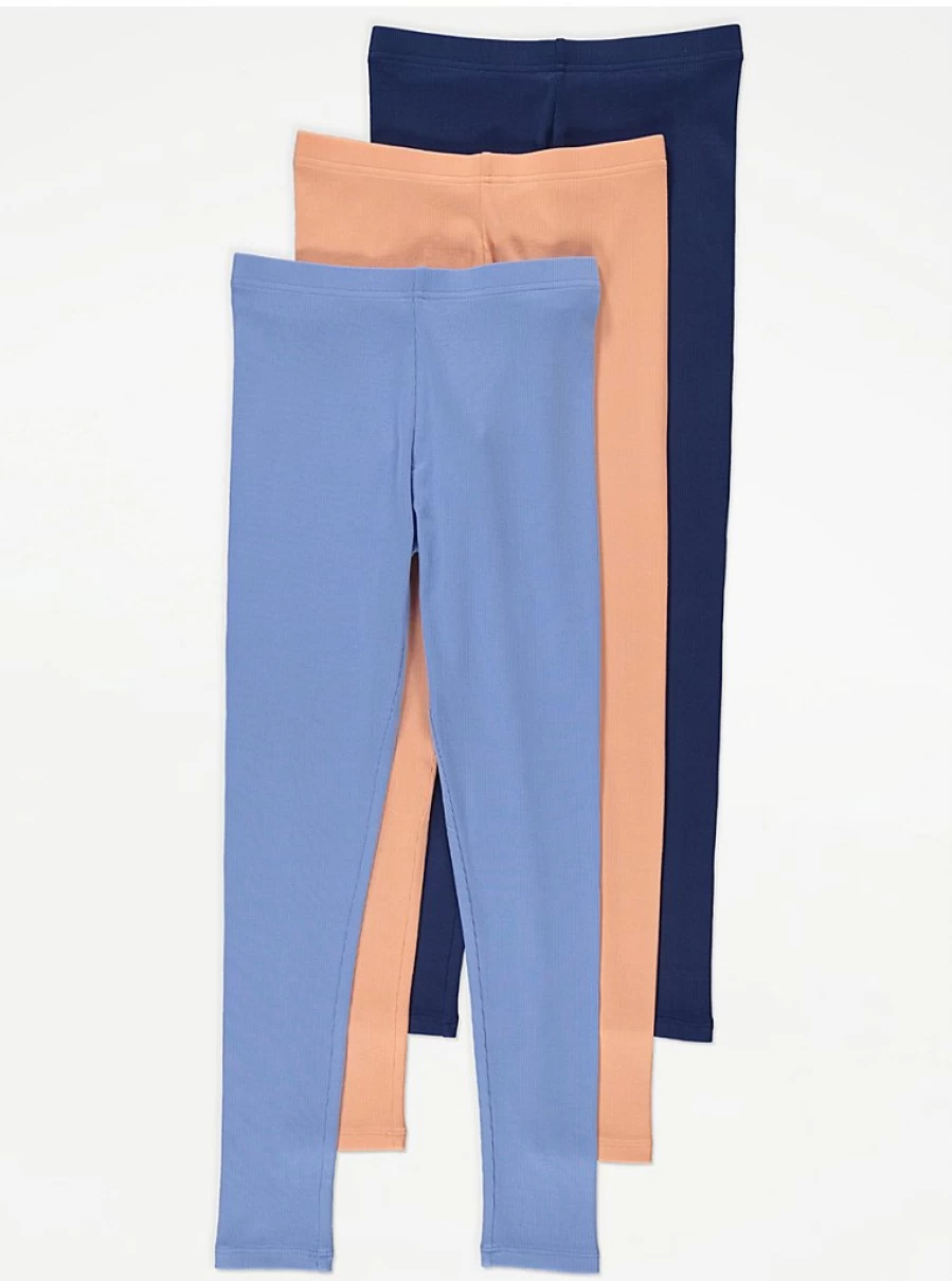 "George at Asda Kids' Blue Ribbed Leggings 3-Pack | Comfort & Style"