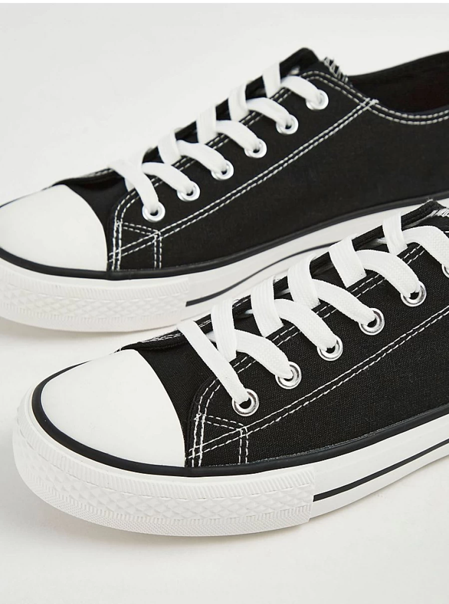 Women's Black Canvas Lace-Up Trainers | Comfortable & Stylish | George at Asda