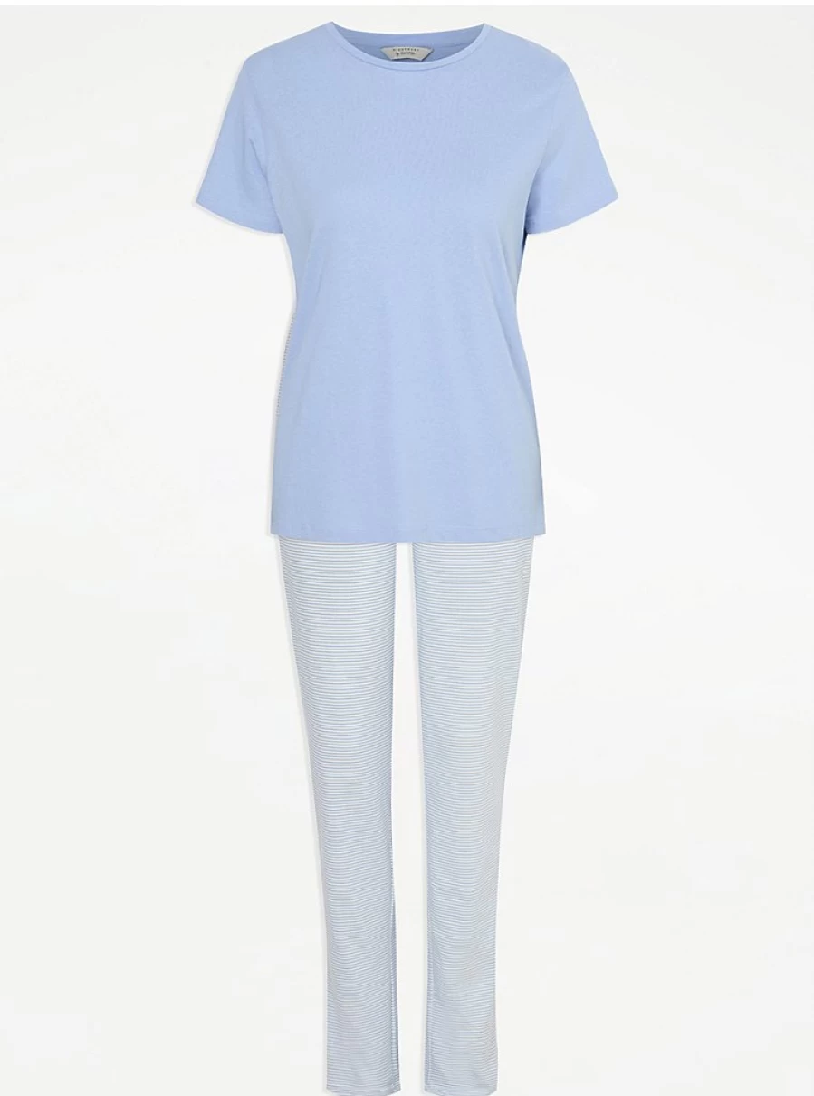 "George at Asda Light Blue Striped Pyjama Set - Women's Comfortable Sleepwear & Loungewear Gift"