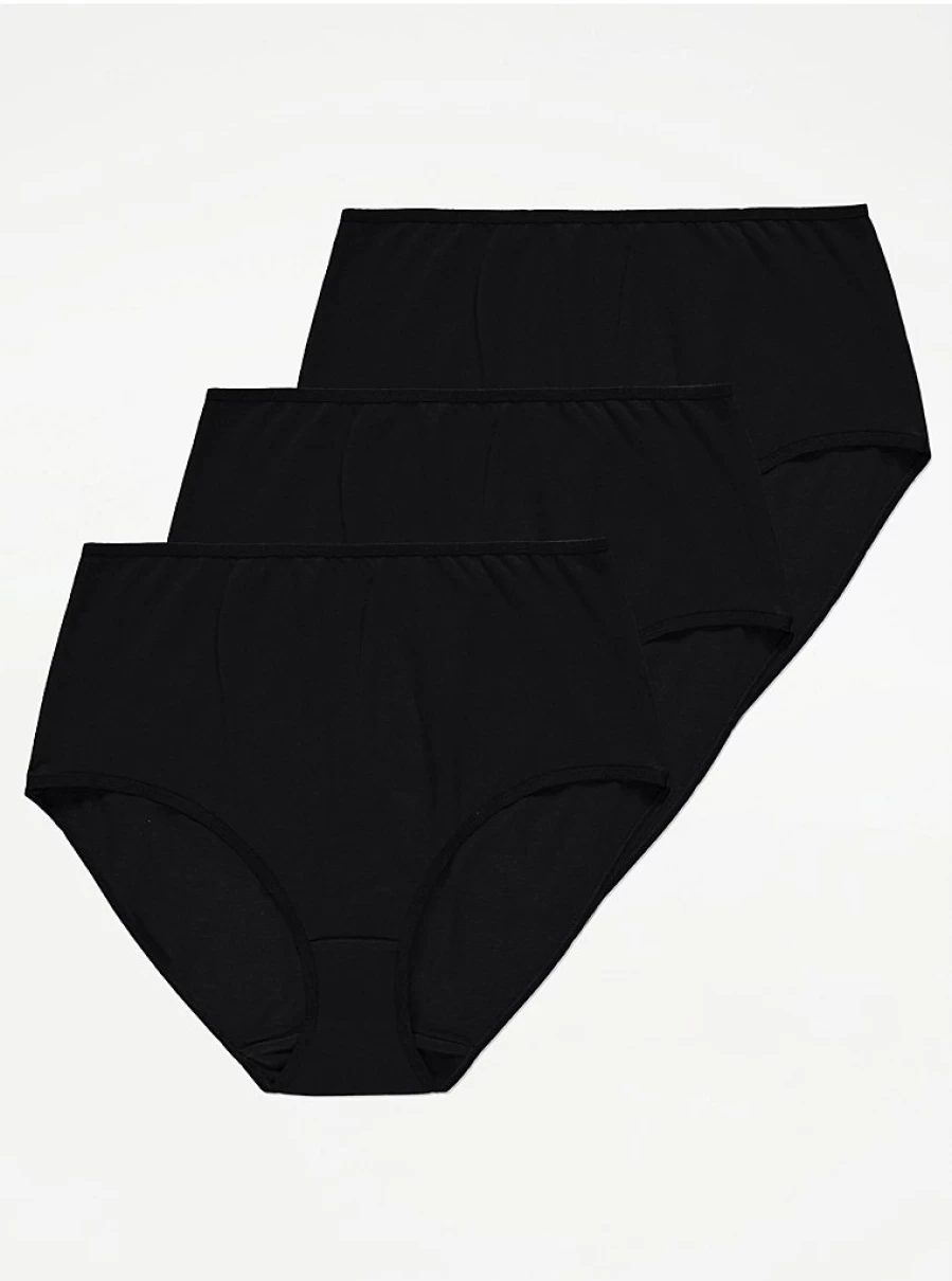 George at Asda Black Cotton Full Briefs 3-Pack - Comfortable Women's Underwear Multipack