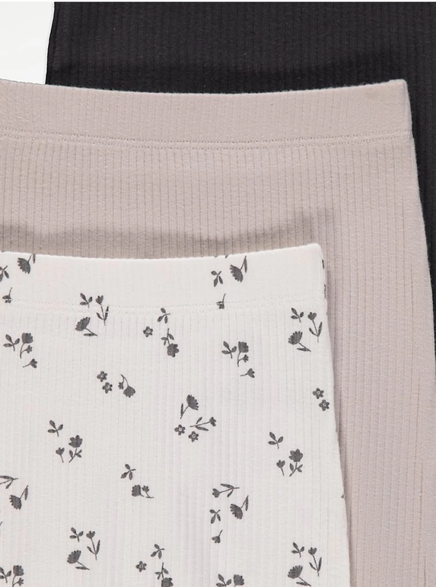 George at Asda Baby Embroidered Trim Ribbed Leggings 3-Pack – Soft & Stretchy Comfort