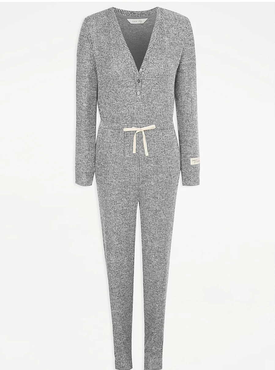 "George at Asda Grey Brushed Knit Ribbed Onesie - Soft Lingerie Sleepwear Review"