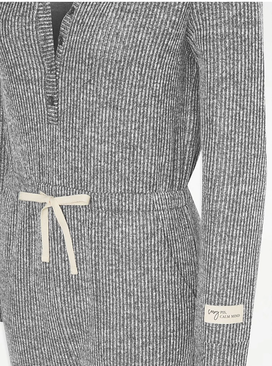 "George at Asda Grey Brushed Knit Ribbed Onesie - Soft Lingerie Sleepwear Review"