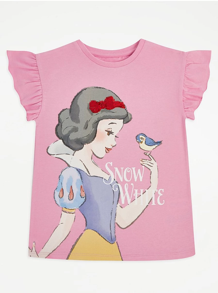 Disney Snow White Pink Frill Sleeve Kids T-Shirt | George at Asda | Girls' Fairy Tale Top