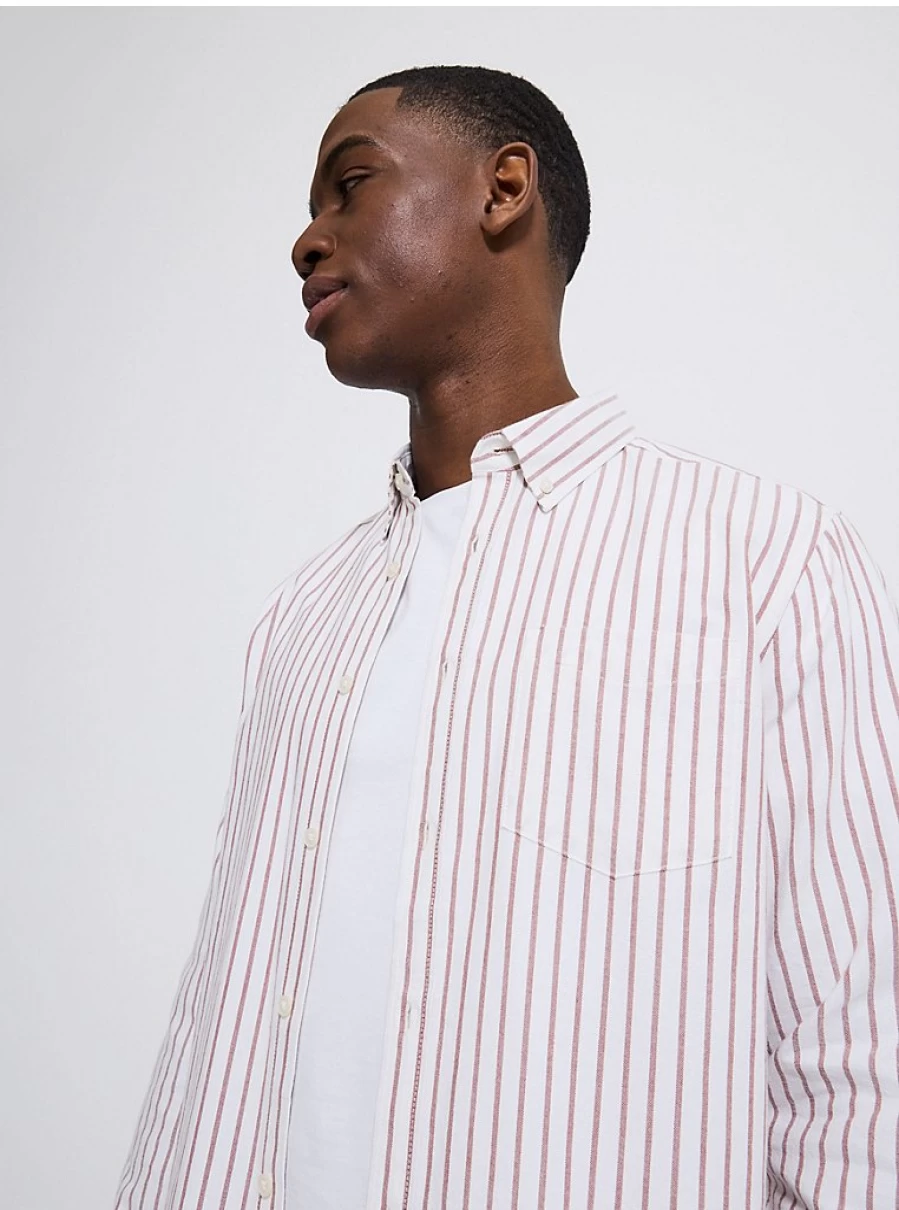 Men's Striped Regular Fit Oxford Shirt - Long Sleeve Casual Button Down by George at Asda