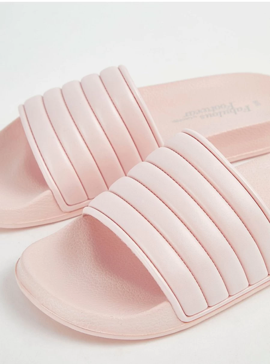 "George at Asda Women's Light Pink Ribbed Sliders | Comfortable Slide Sandals"