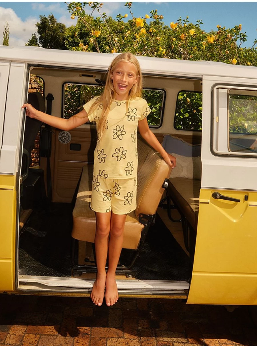 "George at Asda Kids' Yellow Smiley Daisy Short Pyjama Set - Cute Gift Pajamas for Children"