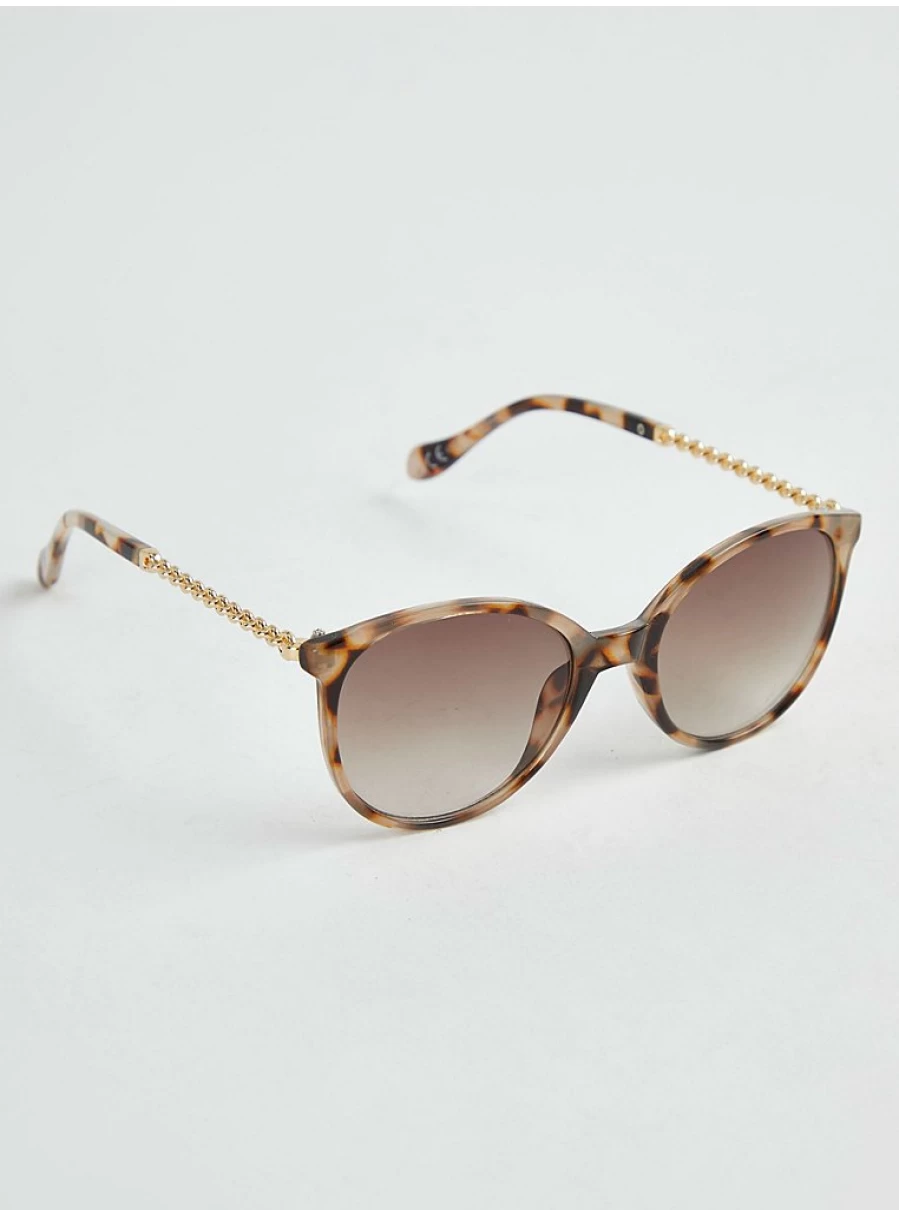 Women's Tortoiseshell Round Sunglasses with Chain Arm – George at Asda