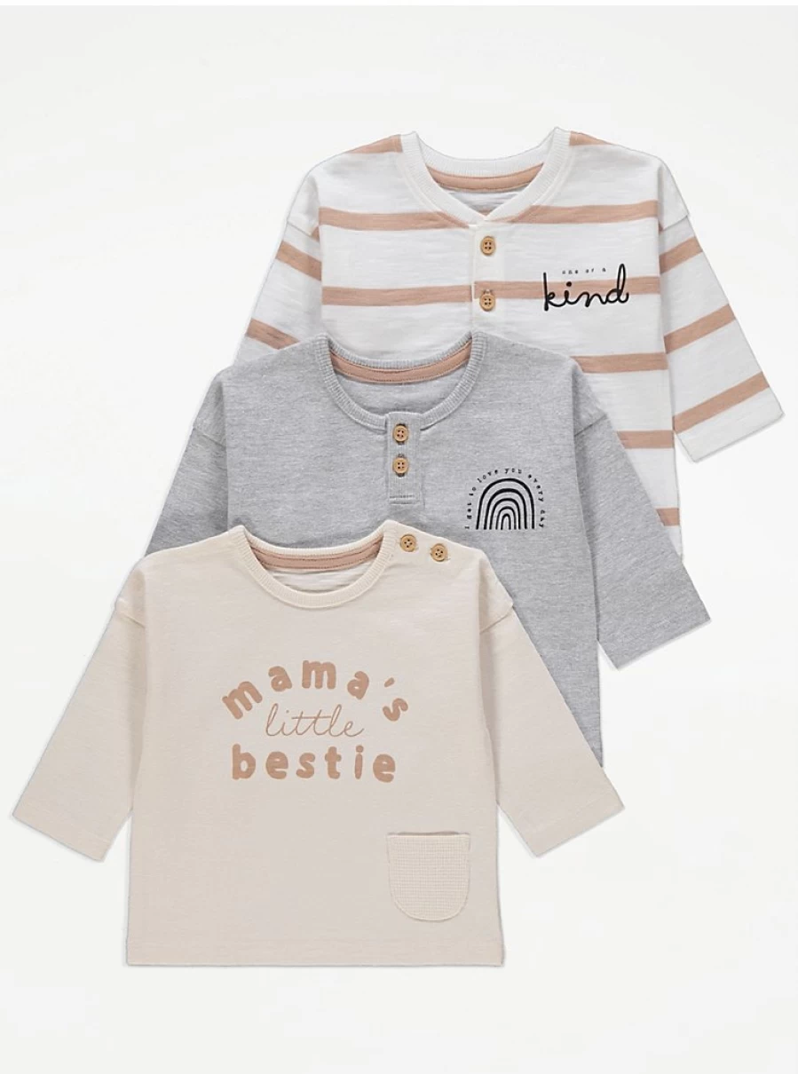 George at Asda Baby Girls' Long Sleeve Tops 3-Pack - Soft Cotton Comfort Pack