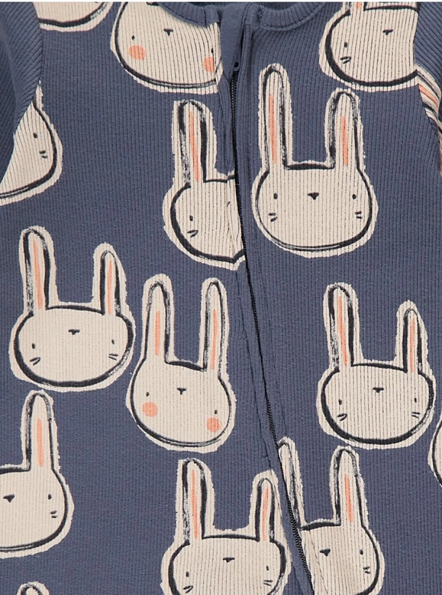 "George at Asda Baby Bunny Ribbed Sleepsuits 3-Pack with 2-Way Zip – Soft & Comfortable Pajamas"