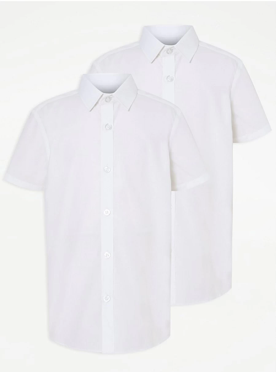 "George at Asda Boys' Non-Iron White Short Sleeve School Shirts 2-Pack"