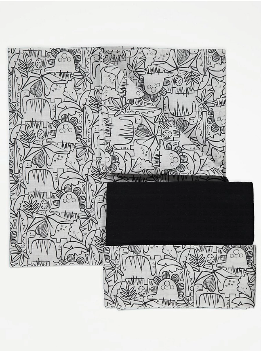 George at Asda Baby Dinosaur Print Muslin Cloths - Soft 3-Pack for Newborns & Infants