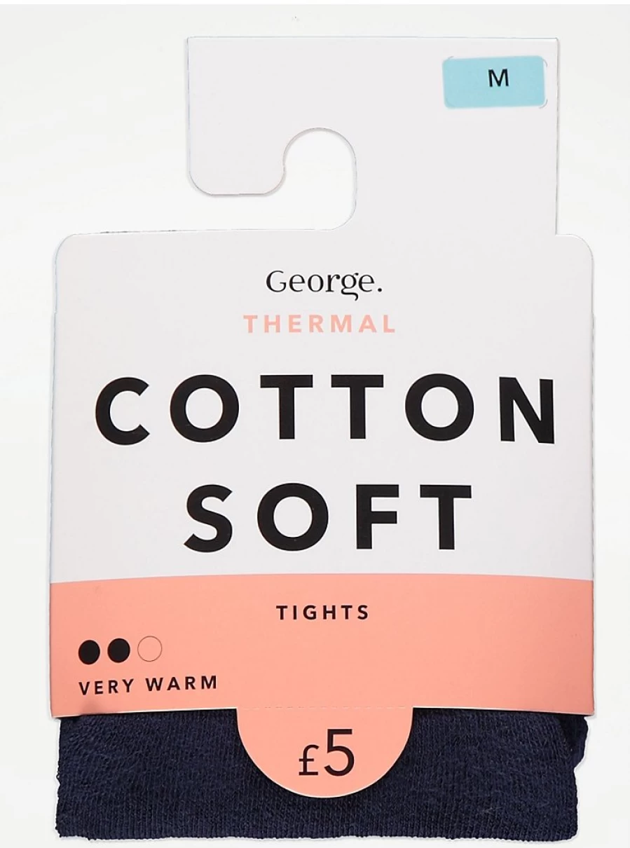 "George at Asda Navy Cotton Thermal Tights for Women – Soft & Comfortable Winter Lingerie"