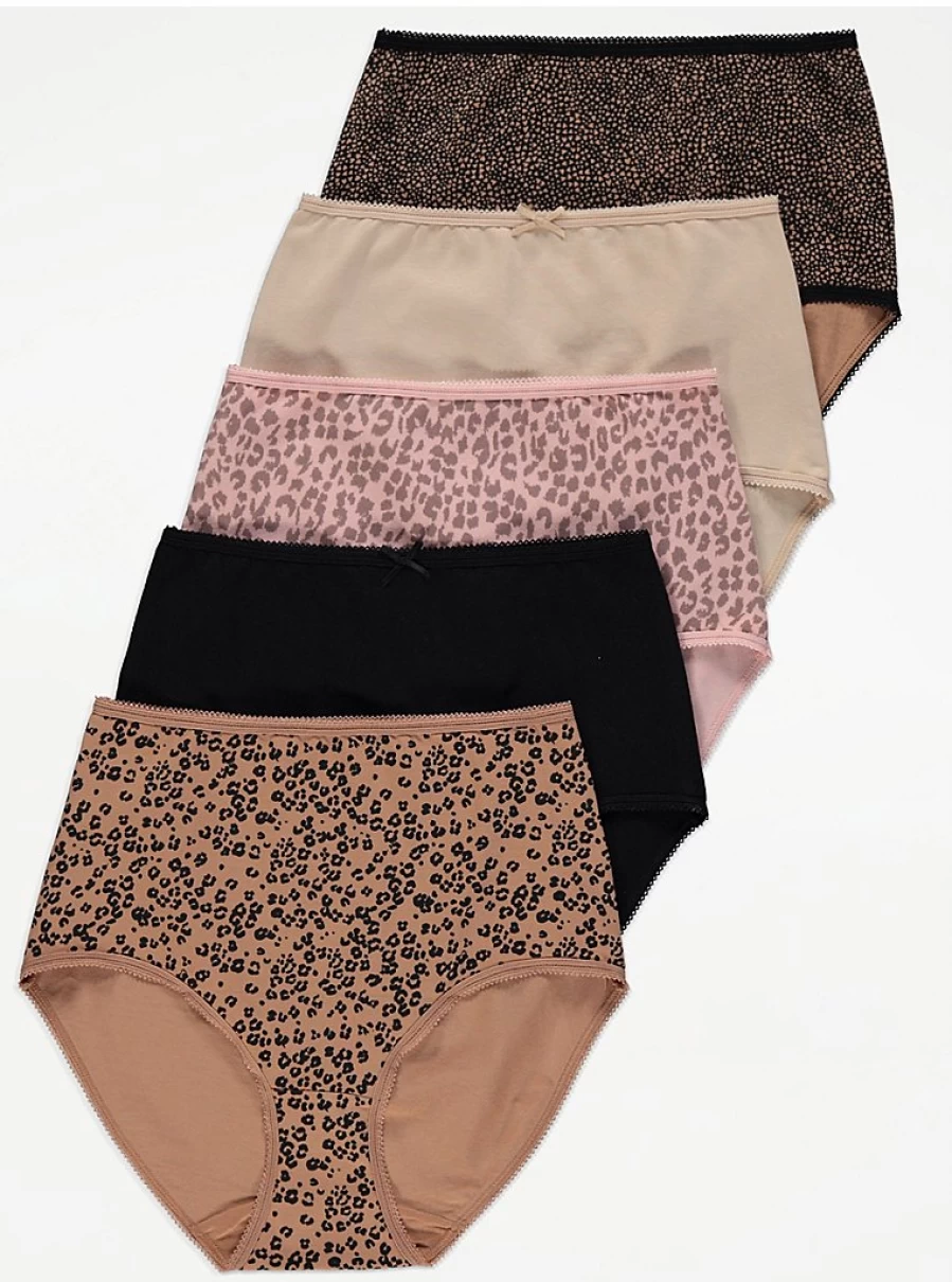 "George at Asda Women's Animal Print Full Brief Knickers 5-Pack | Comfortable Lingerie Set"