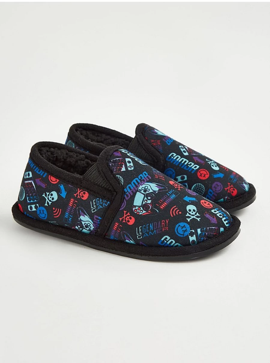 George at Asda Boys' Gaming Fleece-Lined Slippers - Warm Full Back House Shoes for Kids