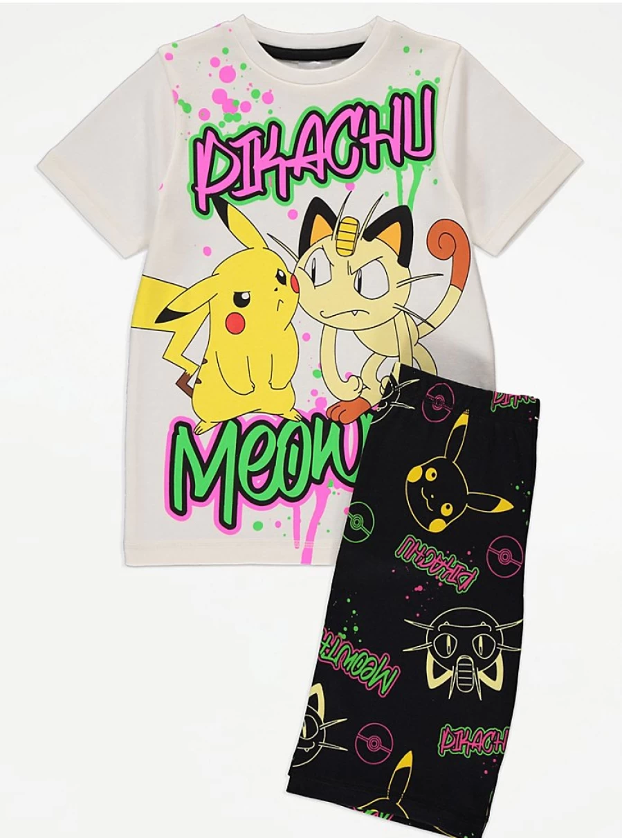 Boys' Pokemon Pikachu Graffiti Print Short Pyjamas | George at Asda