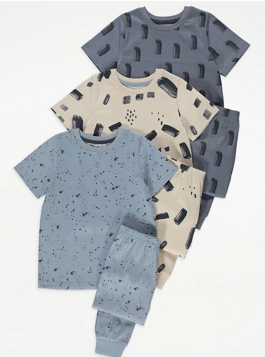 "George at Asda Boys' Blue Mark Short Sleeve Pyjamas 3-Pack – Comfortable Kids' Sleepwear Set"