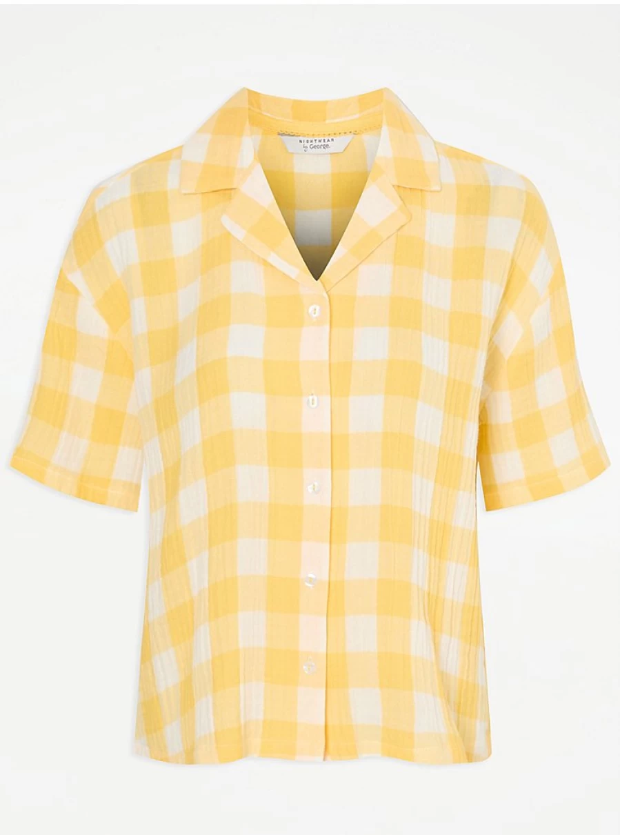 "George at Asda Bright Yellow Gingham Double Cloth Shirt Pyjamas – Comfortable Sleepwear & Loungewear"