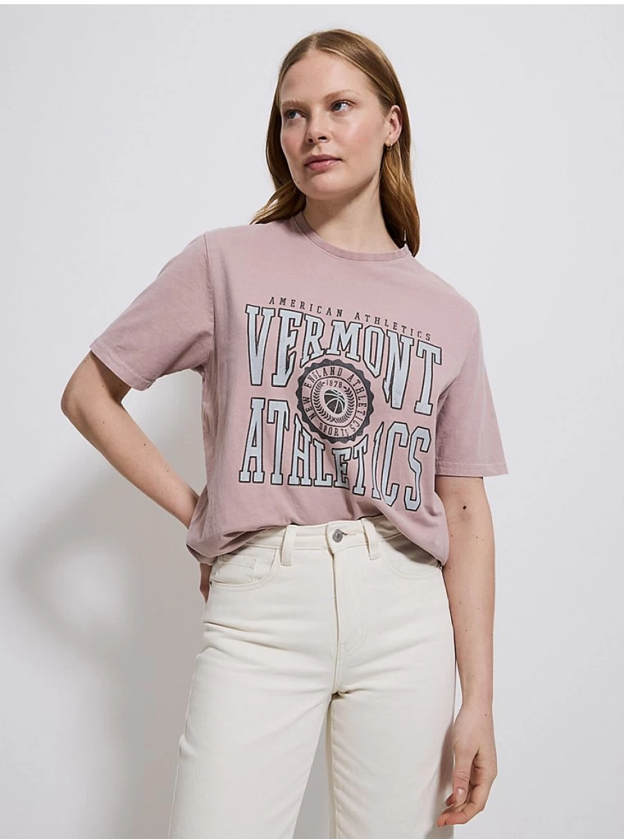 "George at Asda Women's Dusty Pink Vermont Athletics Graphic T-Shirt | Soft Cotton Casual Tee"