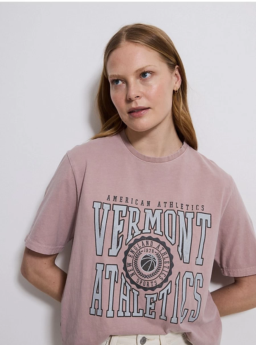 "George at Asda Women's Dusty Pink Vermont Athletics Graphic T-Shirt | Soft Cotton Casual Tee"