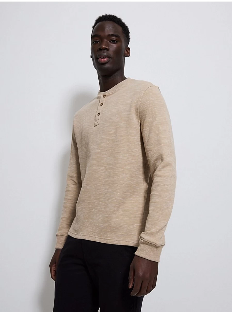 Men's Beige Textured Long Sleeve Button-Up Shirt | George at Asda