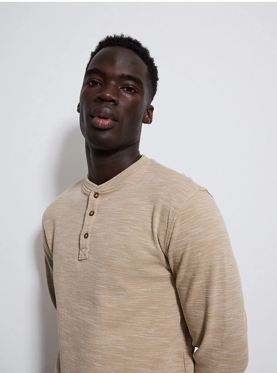 Men's Beige Textured Long Sleeve Button-Up Shirt | George at Asda