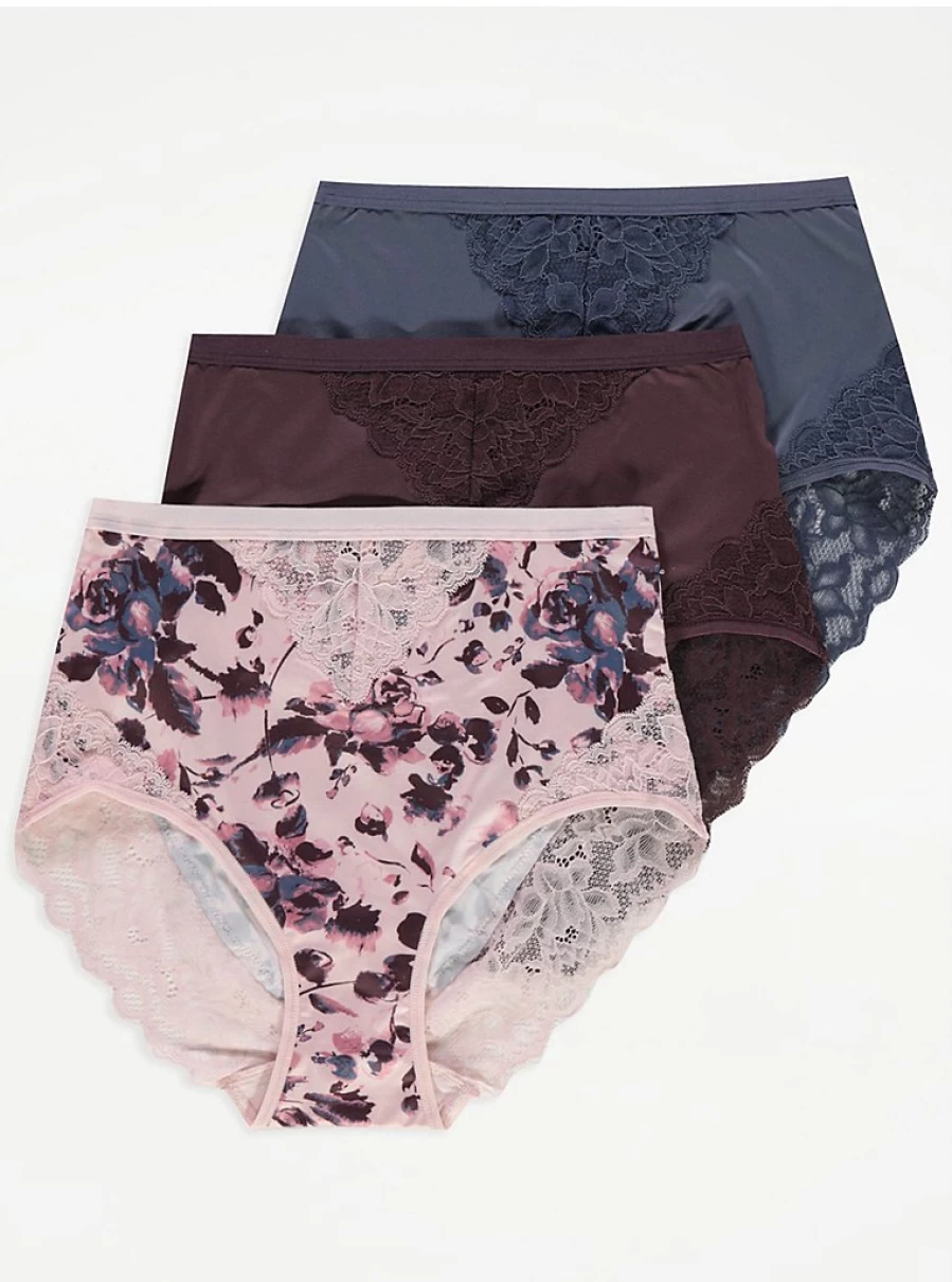 "George at Asda Lace Printed Full Briefs 3-Pack | Women's Lingerie Set | Comfortable Cotton Underwear"