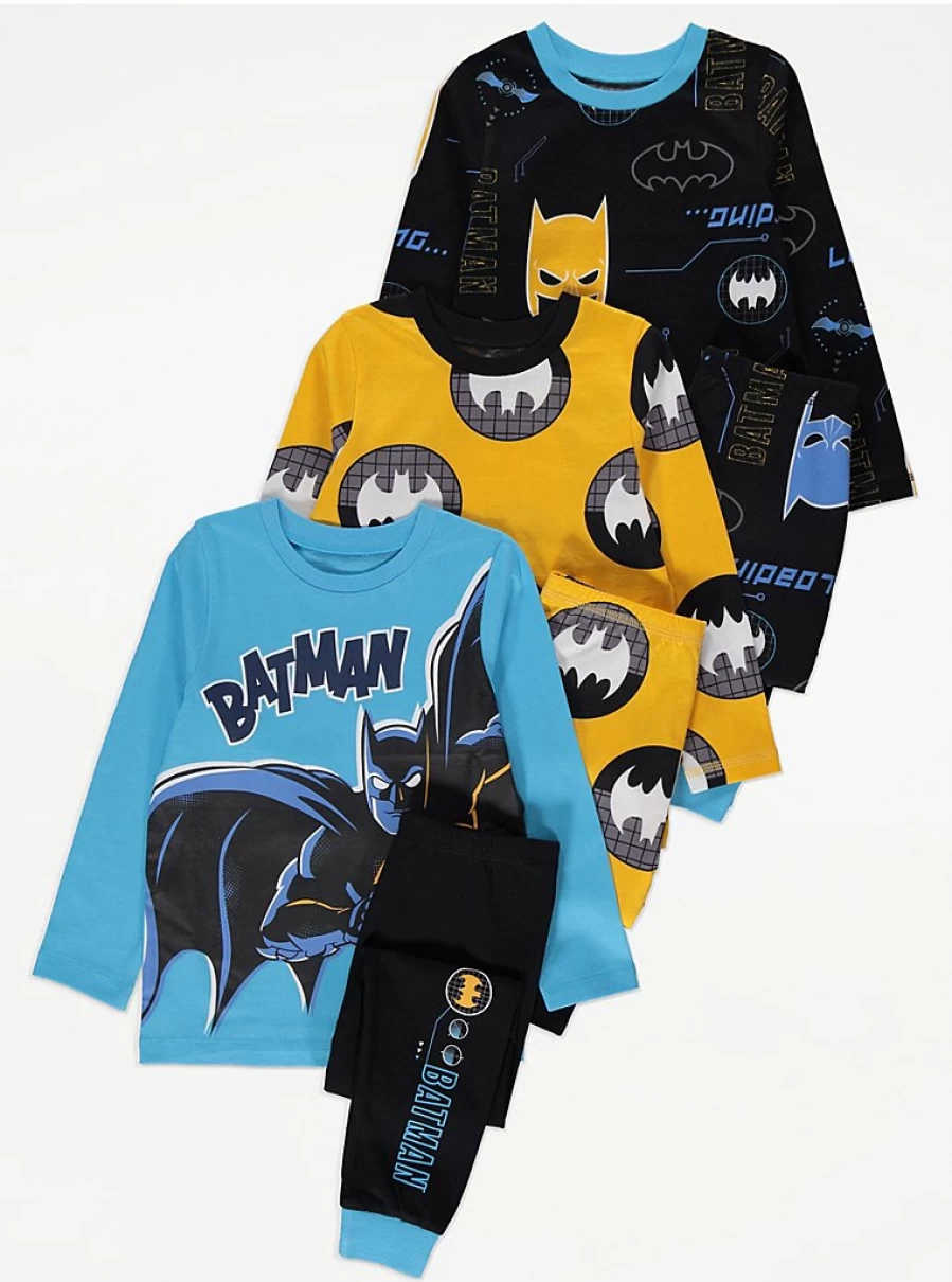 George at Asda Boys' Batman 3-Pack Long Sleeve Pyjamas | DC Comics Kids Pajamas