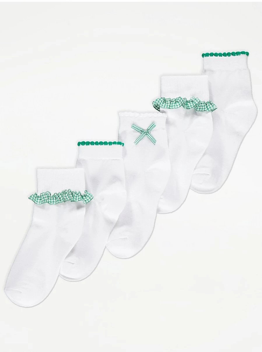 "George at Asda Kids' Green Gingham Ankle Socks 5-Pack | Comfortable & Stylish"