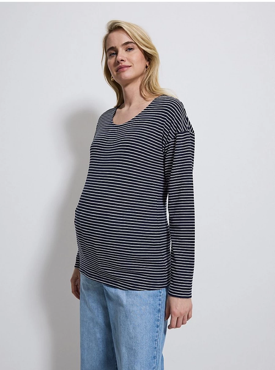 Baby Navy Striped Long Sleeve Curved Hem Top | George at Asda