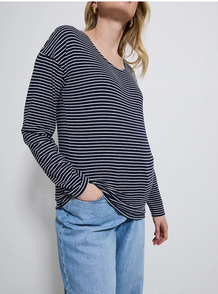 Baby Navy Striped Long Sleeve Curved Hem Top | George at Asda