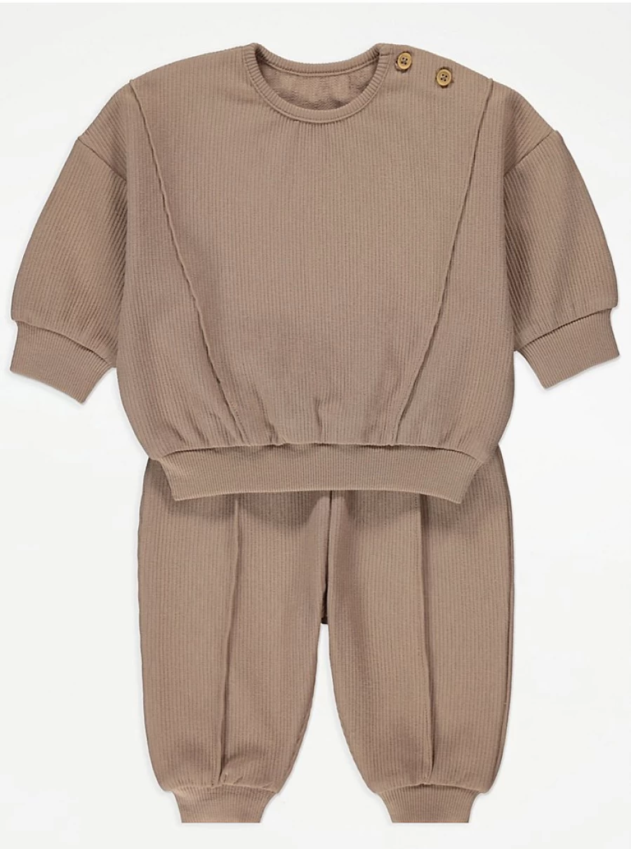 "George at Asda Boys Light Brown Ribbed Sweatshirt & Joggers Set - Cozy Outfit Reviews"