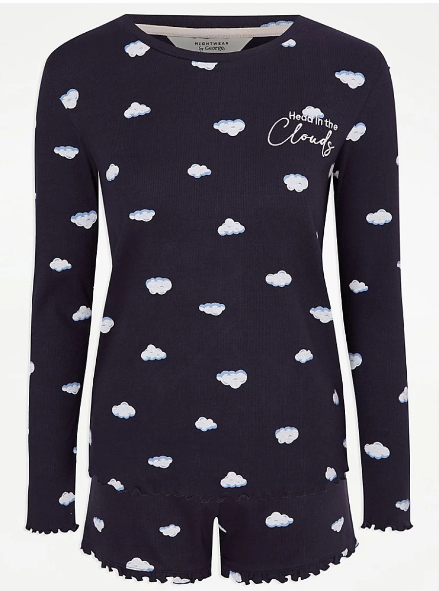"George at Asda Navy Blue Ribbed Short Pajama Set - Comfortable Sleepwear & Loungewear"