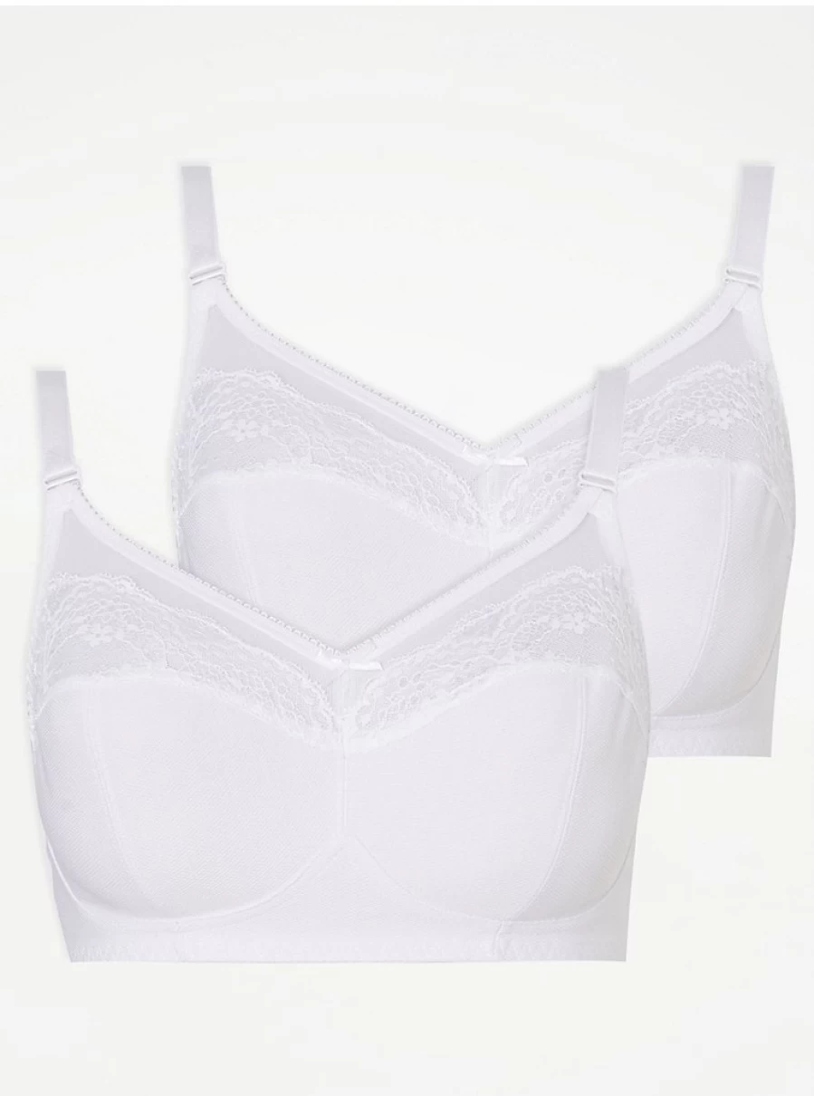 Women's White Full Cup Non-Wired Lace Bras 2-Pack | Comfortable Everyday Lingerie | George at Asda