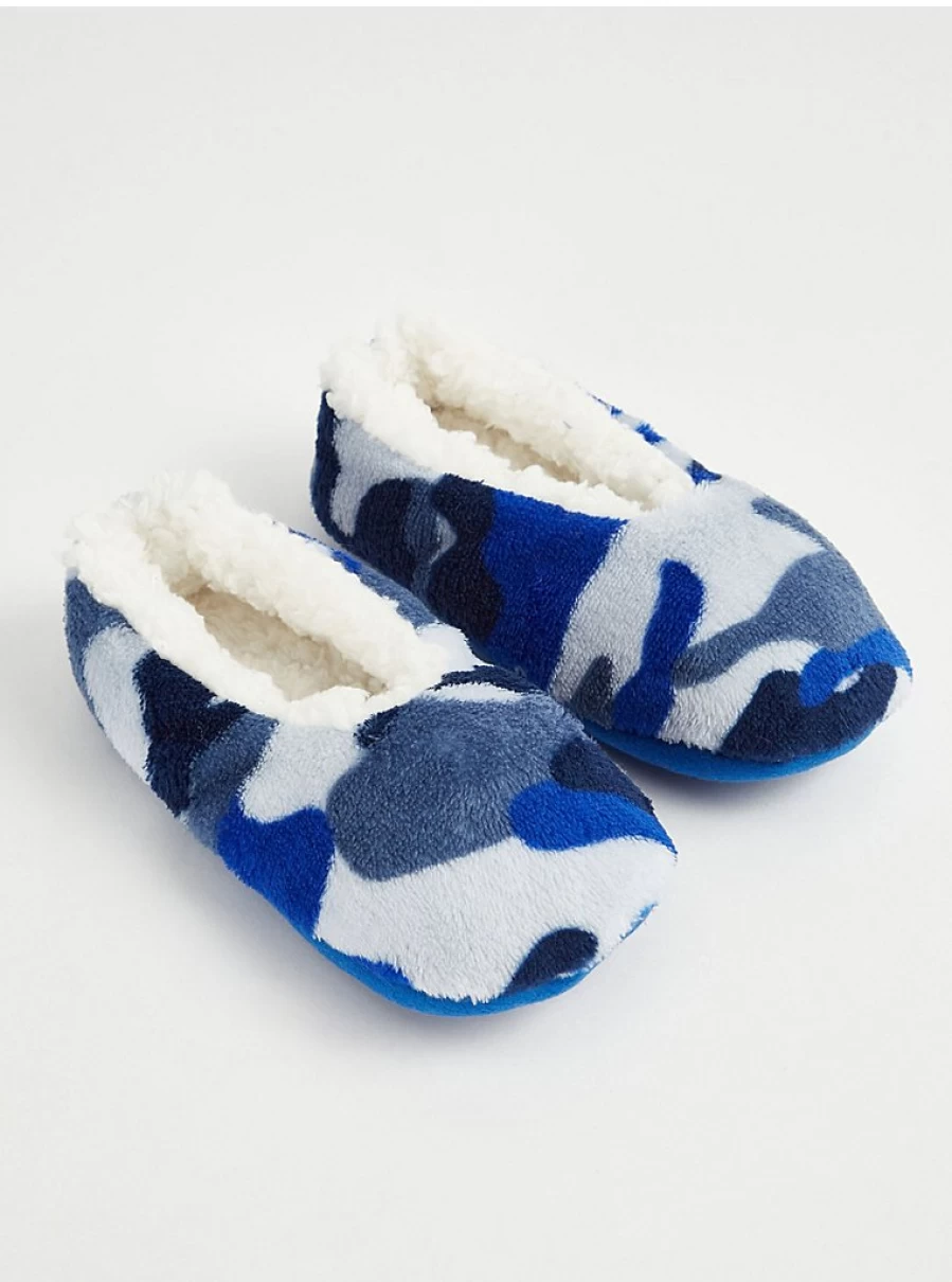 "George at Asda Boys' Blue Camouflage Fleece Slippers – Warm & Comfortable Kids' Slippers"