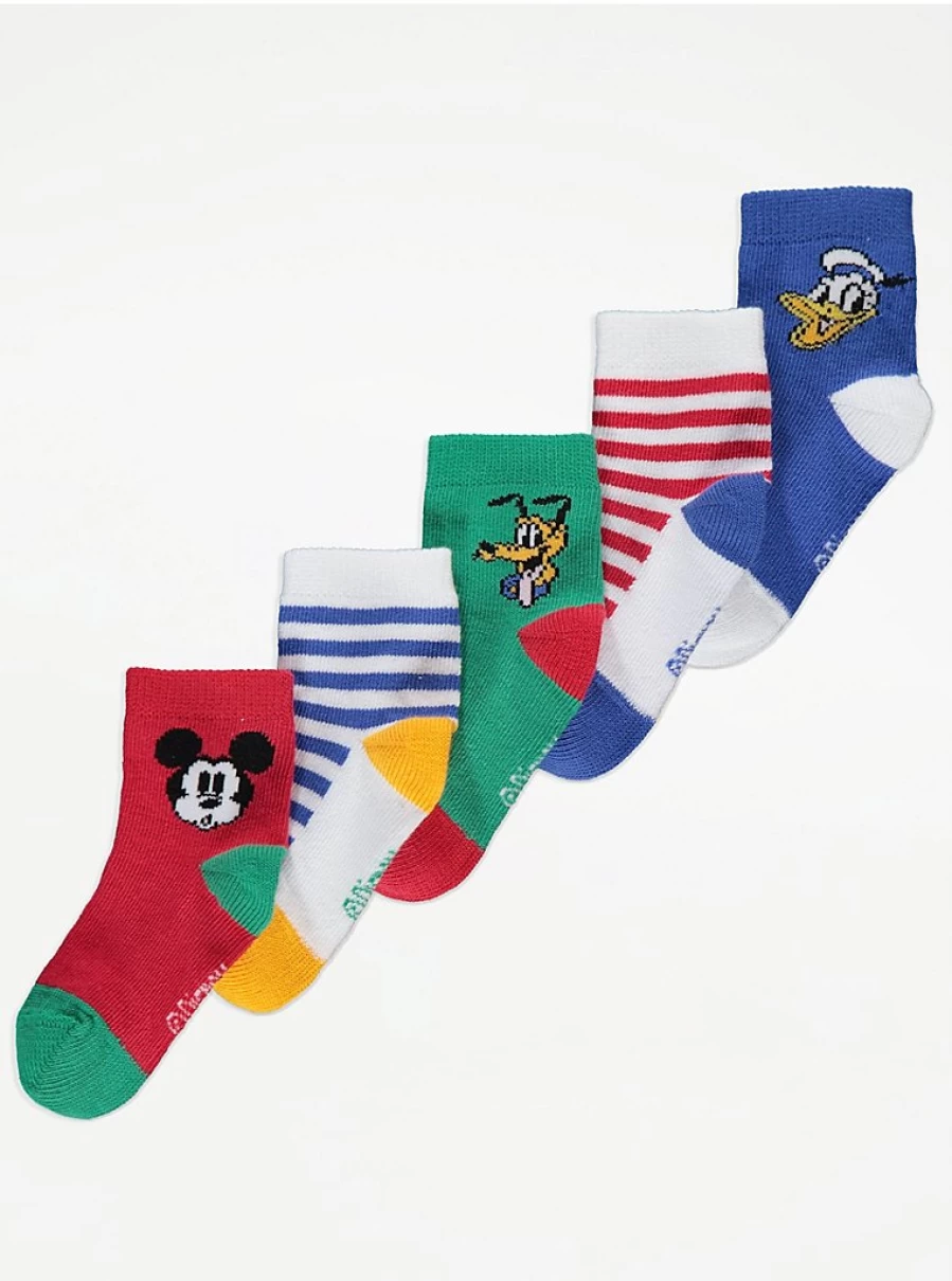 George at Asda Baby Disney Mickey Mouse Pluto Donald Duck 5-Pack Socks for Infants