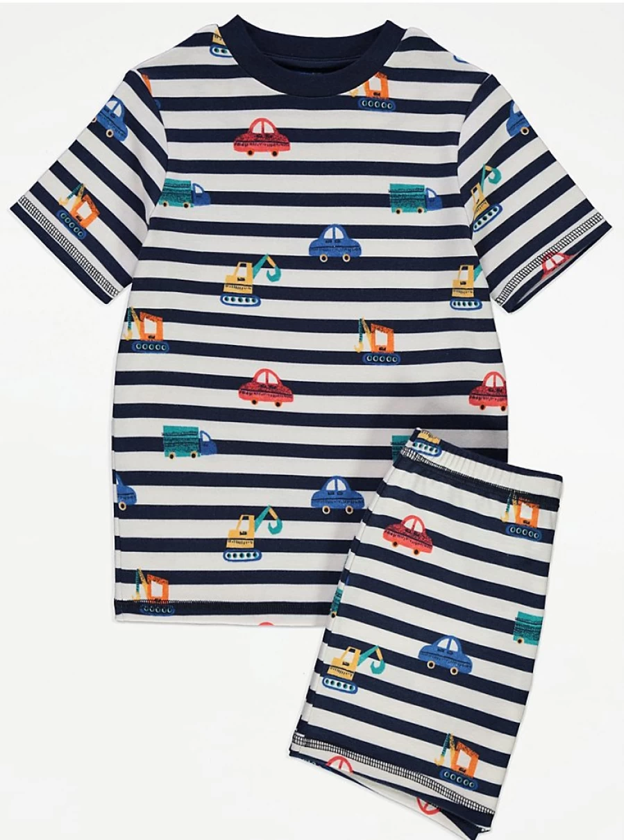 Boys' Navy Striped Vehicle Print Short Pyjamas | George at Asda