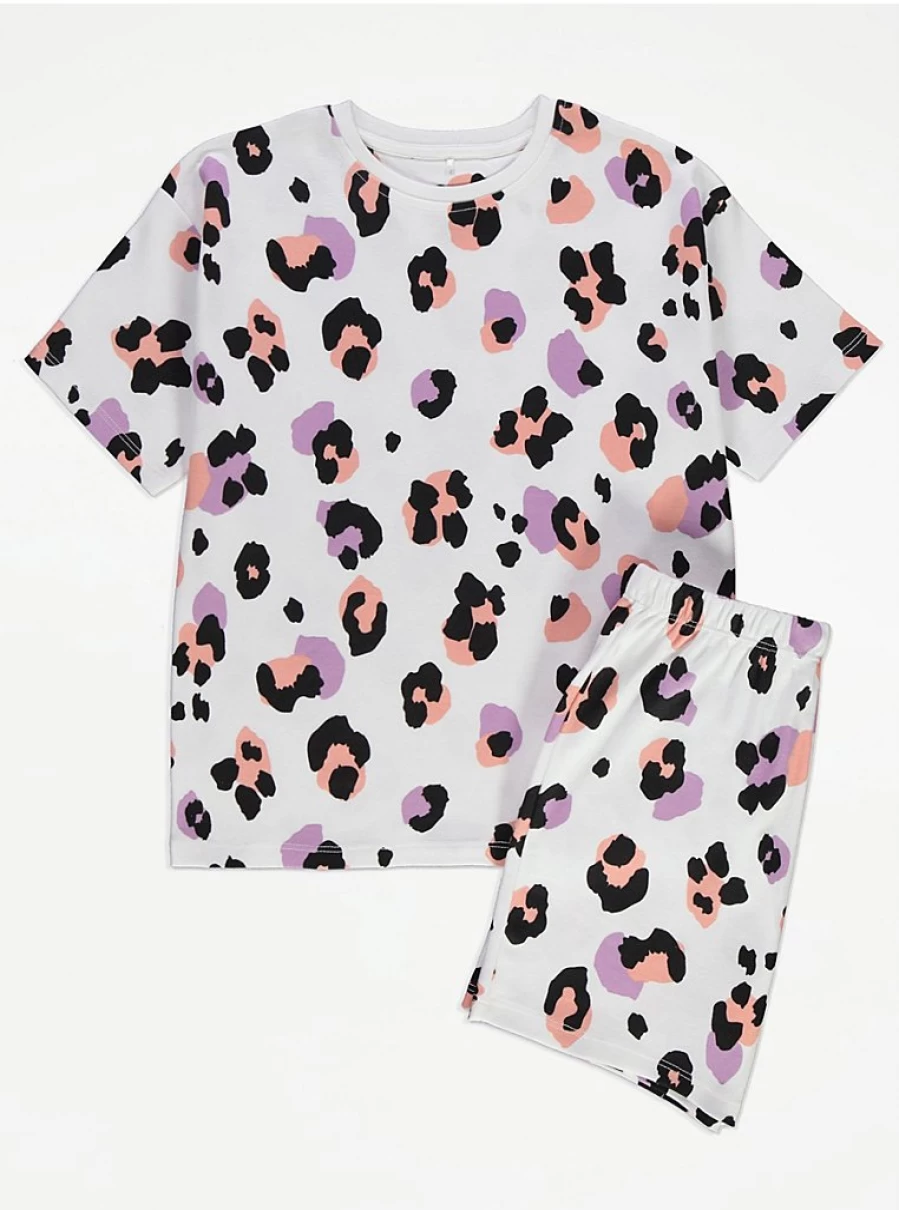 "George at Asda Kids' White Leopard Print Short Pyjamas – Comfortable & Stylish Sleepwear"